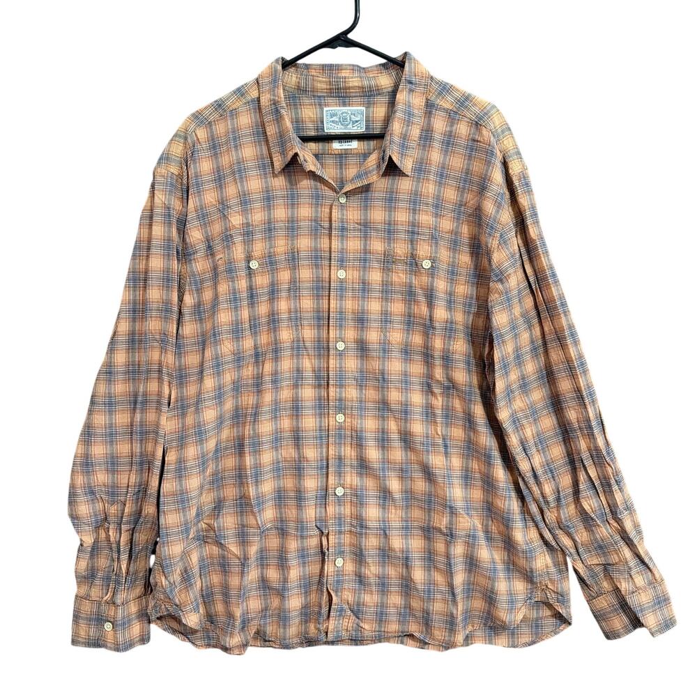 Lucky Brand Mens Shirt Orange Multicolor Plaid Button Down 100% Cotton XXL